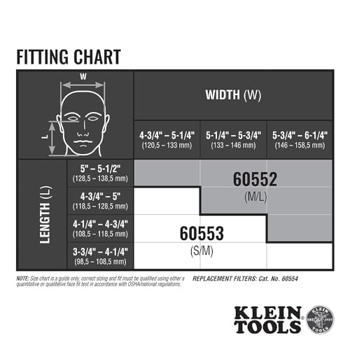 Klein Tools 60552 Reusable P100 Half-Mask Respirator with Replaceable Filters for Dust, Metal Fumes, and Oil Mist, M/L