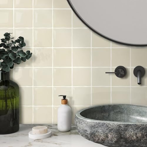 Commomy Thicker Retro Beige Peel and Stick Tiles 10 pcs of 12" x 12" - color: Glossy Zagora Beige & Thicker Design