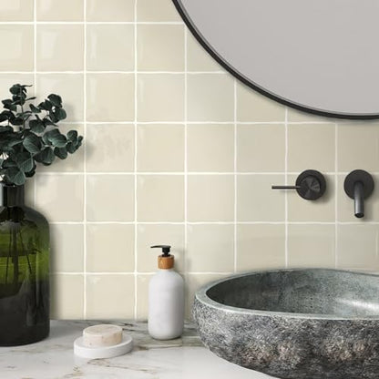 Commomy Thicker Retro Beige Peel and Stick Tiles 10 pcs of 12" x 12" - color: Glossy Zagora Beige & Thicker Design
