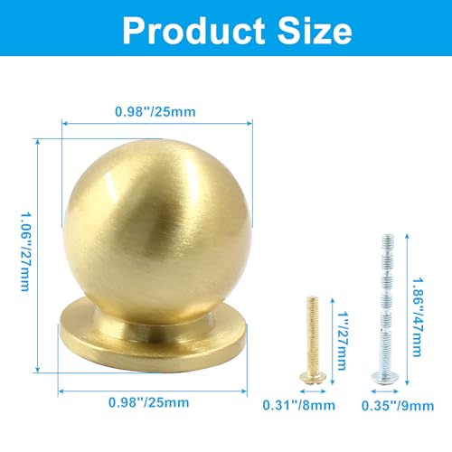 Jiozermi 4 Pack Mini Round Solid Brass Knobs, 1 Inch, Gold - color: Gold, size: 1 Inch(25mm)