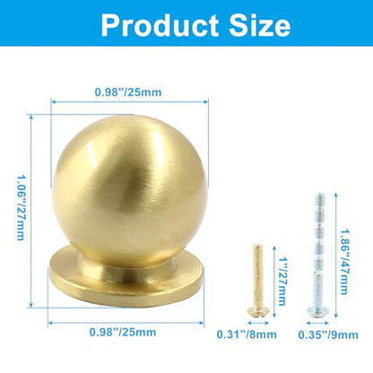 Jiozermi 4 Pack Mini Round Solid Brass Knobs, 1 Inch, Gold - color: Gold, size: 1 Inch(25mm)