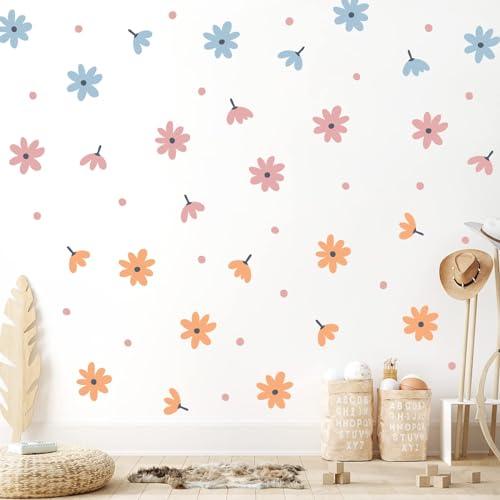 Daisy Wall Decals,Flower and Dots Retro Decor for Bedroom, Nursery, Kids’ Room(2) - color: Ap-wd175