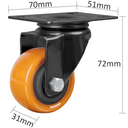 Finnhomy Swivel Casters Wheels Set of 4 Heavy Duty Plate Casters 2 Inch Premium Polyurethane PU Wheels for Furniture/Workbench Load Bearing 800 Lbs Anti-wear Smooth Casters Orange (Free Screws) - style: 2" (No Brake)