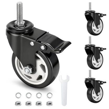 Caster Wheels with Threaded Stem,4 Inch Locking Casters Set of 4 - size: 4"4pack