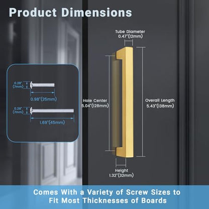 KNOBWELL 20Pack 5 Inch Brushed Gold Cabinet Pulls Stainless Steel Kitchen Cabinet Handles Square Drawer Pulls Modern Cabinet Hardware Handles，128mm Hole Centers - color: Brushed Gold, size: Hole Center:5 inch(128mm)
