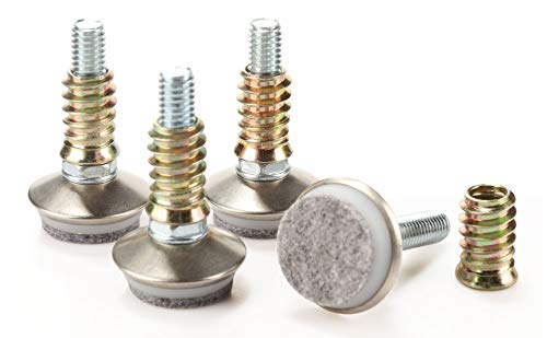 Leveling Feet 4PK with 3/8"-16 Thread Inserts and Felt Pads - size: D34mm Silver