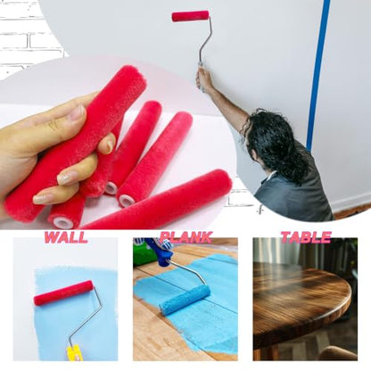 6 Inch Mohair Paint Roller Covers, 10 Pcs Mini Roller Brushes - size: 6",10 pieces,Red