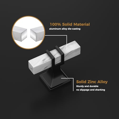 Haliwu 10 Pack Kitchen Cabinet Knobs Black and White Marble Grain Knobs - color: White Marble & Black, size: T-bar Knob