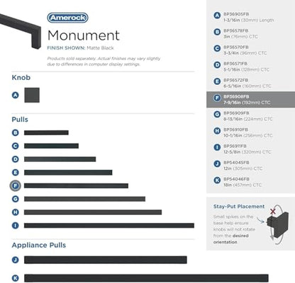 Amerock 7-9/16" Monument Matte Black Drawer Pull - color: Matte Black, size: 7-9/16 Inch (192 mm) Center-to-Center