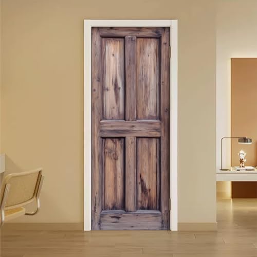 arricraft 2 Sheets Self-Adhesive Door Sticker, 31.5x78.7inch Dilapidated Wooden Doors Pattern Door Murals Stickers PVC Removable Wallpaper Decoration for Bedrooms Living Room - style: Dilapidated Wooden Door