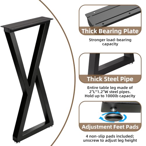 36" Metal Bar Table Legs, Black Counter Height Legs, Heavy Duty Furniture Feets with Adjustable Protector Feet for Coffee & Dining Table, Desks, Set of 2 - size: 36 '' Z Shape