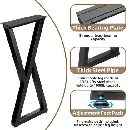 36" Metal Bar Table Legs, Black Counter Height Legs, Heavy Duty Furniture Feets with Adjustable Protector Feet for Coffee & Dining Table, Desks, Set of 2 - size: 36 '' Z Shape