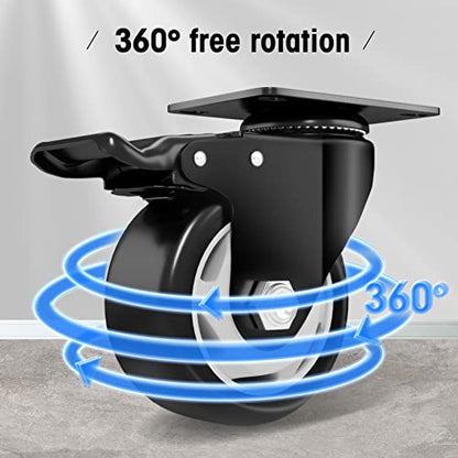 3" Swivel Plate Casters, 1000Lbs Capacity with Brake - color: Black, size: 3 Inch