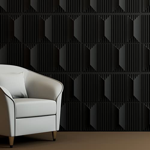 Art3dwallpanels 3D Wall Panels, 19.7" x 19.7", PVC Black, 12 Tiles - color: Black