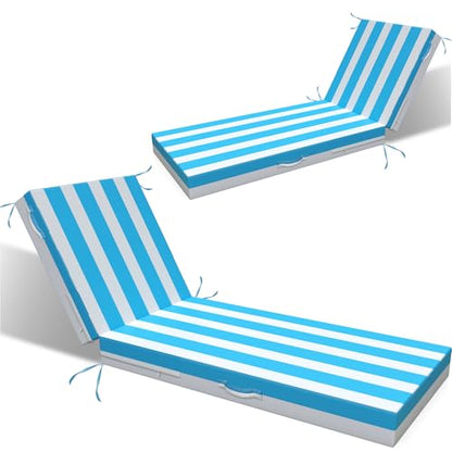 L'AGRATY Chaise Lounge Chair Waterproof Cushion Set of 2 Outdoor for Pool - color: Blue White