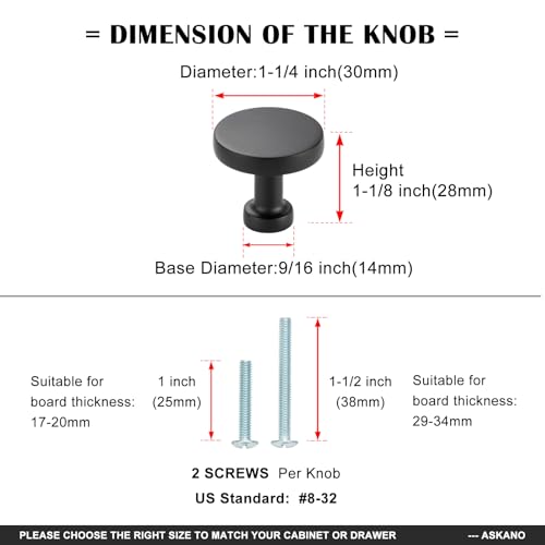 Round Matte Black Cabinet Knobs 1-1/4 Inch 10 Pack K2302 - color: Black, size: Knob-10 Pcs