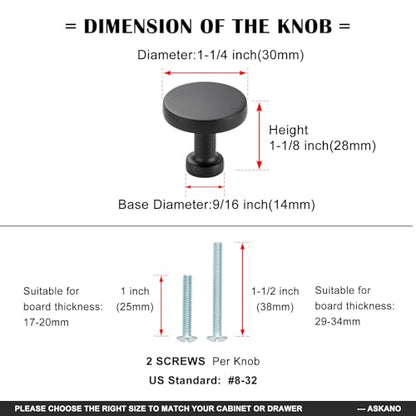 Round Matte Black Cabinet Knobs 1-1/4 Inch 10 Pack K2302 - color: Black, size: Knob-10 Pcs