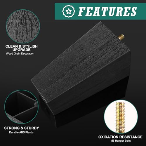 4pcs Plastic Square Legs 6-1/4" with T-Nuts, M8-1.25 Thread Bolt - size: 6-1/4 Inch, M8-1.25 Metric Thread Bolts