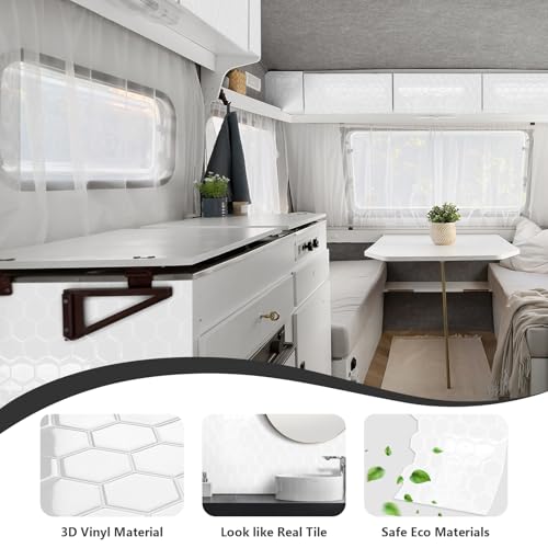 10-Sheet Hexagon Peel and Stick Kitchen Backsplash Tiles,Honeycomb Waterproof Self-Adhesive Wall Tile Stick on Backsplash for Kitchen,RV and Bathroom(White,12"×12") - color: White