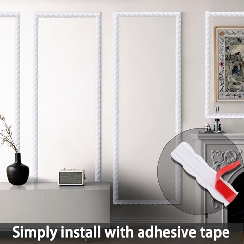 Coengwui 196.8" x 0.79" Peel and Stick Unfinished White Molding Trim with Twisted Rope Moulding, Flexible Decorative Strip, Paintable DIY for Mirror Frame, Wall, Cabinet, Door - size: 196.8" x 0.79"