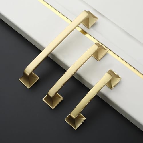 Amerdeco 10 Pack Brushed Gold Cabinet Pulls 5 Inch(128mm) Hole Center Cabinet Hardware Kitchen Cabinet Handles for Bathroom Pulls ZH0002 - color: Brushed Gold, size: 5" hole center