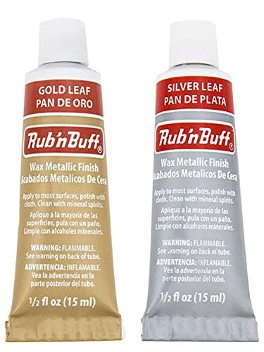 Rub-N-Buff 2 Color Assortment with Premium Buffing Cloth (Silver Leaf, Gold Leaf)