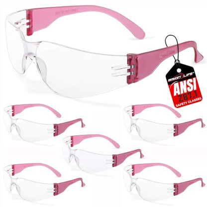 BISON LIFE Clear/Pink Safety Glasses for Men & Women, ANSI Z87.1, 6 Pack - color: Clear/Pink