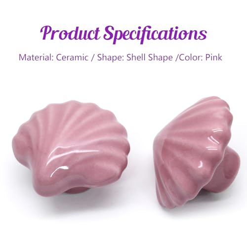 2pcs Ceramic Shell Pink Drawer Knobs, Cute Cabinet Pulls for Kids - color: Pink + Shell Shape, size: 2 Pack