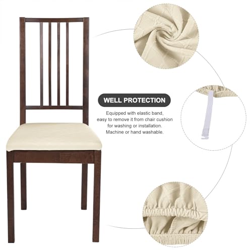 SearchI Seat Covers for Dining Room Chairs Stretch Jacquard Chair Seat Covers Set of 4, Removable Washable Upholstered Chair Seat Protector Cushion Slipcovers for Kitchen, Office(Beige Rhombus) - color: Beige Rhombus