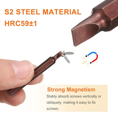 HARFINGTON 3pcs SL6 Slotted Screwdriver Bit 5/16" Hex Shank 80mm/3.15" Length Magnetic Flat Head Hex Bits S2 Steel Screw Driver Bit for Impact Electric Screw Driver Power Tools, Red - color: Red, size: SL6 x 80mm