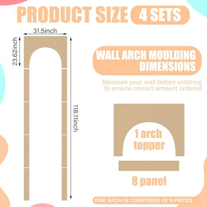 Nuanchu 4 Set 118 x 31.5 Inch Arch MDF Wall Molding Kit - size: 118 x 31.5 x 0.2 Inch