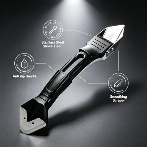 3 in 1 Silicone Caulking Tool with Stainless Steel Head, Black Sealant Remover and Finishing Scraper for Bathroom, Kitchen, Window and Tile