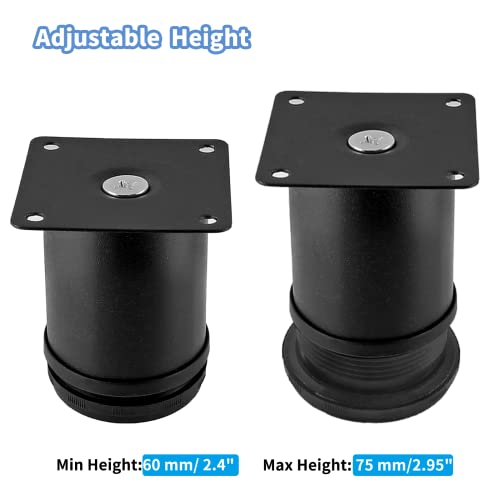 Set of 4 Adjustable Stainless Steel Furniture Legs 2.4 Inch Black - color: Black, size: 2.4 inch