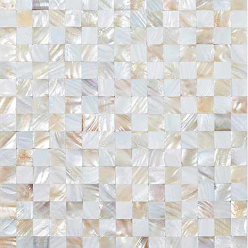 Peel and Stick Mother of Pearl Shell Backsplash Tiles, White & Natural - color: White + Natural