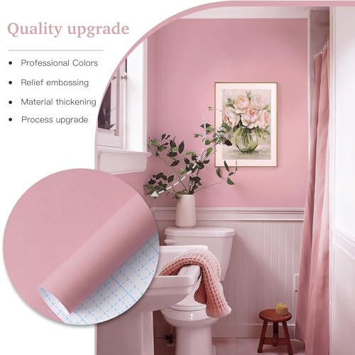 Dimoon 17.7''x236'' Peel and Stick Wallpaper Pink Contact Paper for New Environmentally Friendly Materials Thickening Upgrade Embossed Renter Friendly Wall Paper Modern Vinyl Wrap Countertop Bedroom - color: Pink, size: 17.7" x 236"