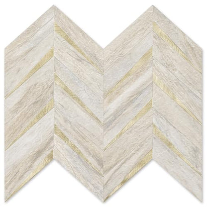 STICKGOO Herringbone Tile Peel and Stick Backsplash for Kitchen&Bathroom - color: Sunny Beige Mixed Metal Gold