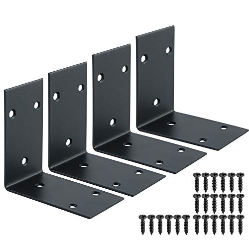 Alise 4Pcs Black Stainless Steel L Brackets Heavy Duty for Wood Furniture - color: Matte Black, size: 85x85MM