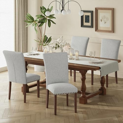 COLAMY Upholstered Parsons Dining Chairs Set of 4, Fabric Dining Room Kitchen Side Chair with Nailhead Trim and Wood Legs - Light Grey - color: F-lightgrey, size: Set of 4