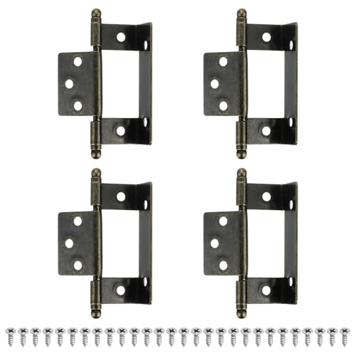 uxcell 4Pcs Cabinet Hinges Full Inset, 3.4x0.9Inch Partial Wrap Long Axis Tip Hinge Vintage Semi-Wraparound Cover Cabinet Furniture Hinge with Screws, Bronze - size: 87 x 22x 20mm