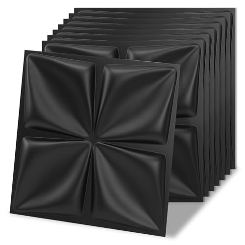 Art3d 20 Pack Decorative 3D Wall Panels, 19 Sq.Feet PVC Interior Wall Décor, 11.8"x11.8", Black - color: Lucky Leaves Black, size: 20 pcs