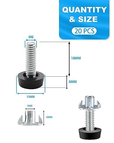 M6 Thread Furniture Feet Levelers - 20 Pack Adjustable Leveling Feet with Threaded Insert for Desk, Chairs, Table, Cabinets, Stool Legs - size: M6