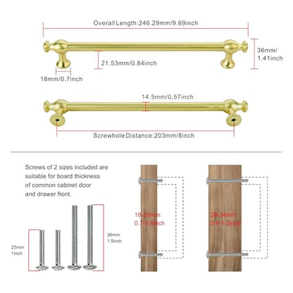 TUNNY 5 Pack Retro Cabinet Handles Brushed Gold 8 Inch/203mm Kitchen Cabinet Pulls, Cabinet Pulls Kitchen Cabinet Hardware Drawer Pulls TU10188 - color: Brushed Gold, size: 8"(203mm)Hole Center-5Pcs