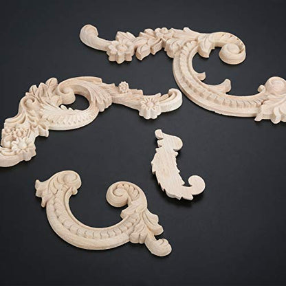 1Pair Wood Carved Appliques Onlays Side Flower Carving Decals Furniture - color: A: 8.5x4.5cm, size: 1 Pair(2Pcs)