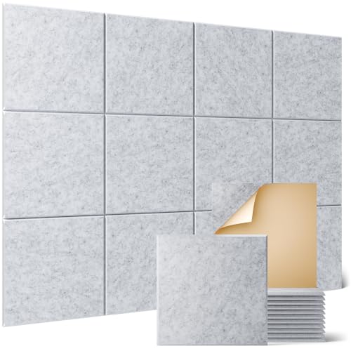Sonicism 12 Pack Acoustic Wall Panels with Self-Adhesive,12" X 12" X 0.4" Sound Proof Foam Panels, Decorative Soundproof Wall Panels, Sound Proof Absorbing Tiles for Home&Offices, Silver Gray - color: Silver Gray, size: Flat Panels (12 Pack)