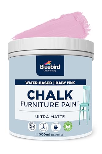 BLUEBIRD Chalk Furniture Paint - 500 ML / 16.9 fl oz for Furniture, Home Décor, Cabinets, and More (Baby Pink) - color: Baby Pink