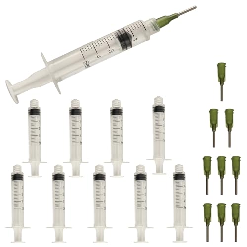 The Beadsmith Syringe & Needle Pack – 10 Plastic Syringes, 5CC Capacity – 10 14Gauge, Blunt Tip Needles – Luer Lock Style – For Measuring & Dispensing Liquids, Feeding Pets, Oil or Glue Applicator - size: 14 Gauge, 10 pcs.