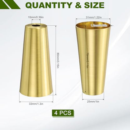 uxcell 4Pcs Metal Furniture Feet Cover, 1.22 x 3.15 Inch Conical Gold Table Foot Cap Increase Height Furniture Pads Leg Cover Protector for Chair, Table, Sofa - size: 1.22 x 3.15 Inch