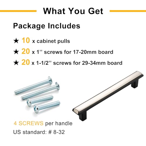 Nickel and Black Cabinet Pulls & Handles 3-3/4 Inch 10 Pack 2281 - color: Brushed Nickel & Matte Black, size: 3-3/4 In Hole Distance, style: 10 Pack