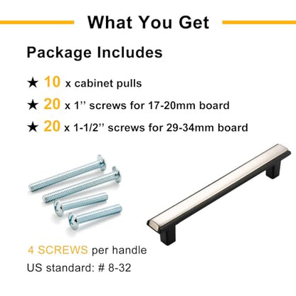 Nickel and Black Cabinet Pulls & Handles 3-3/4 Inch 10 Pack 2281 - color: Brushed Nickel & Matte Black, size: 3-3/4 In Hole Distance, style: 10 Pack