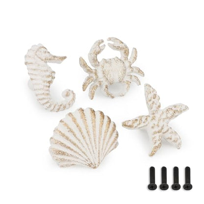 4 Pcs Coastal Cabinet Knobs Ocean Nautical Drawer Pulls (White) - color: White